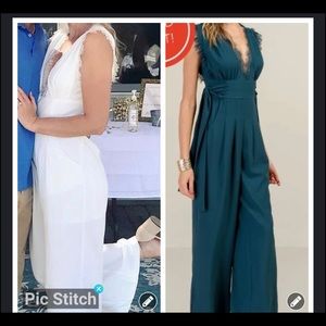 White Francesca's MIRA lace Neckline jumpsuit